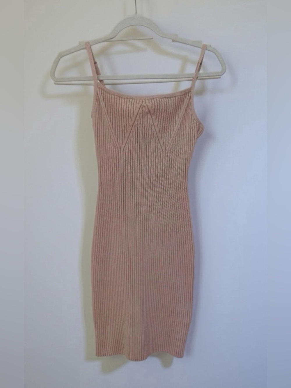 Le Lis Coquette Soft Girl Ribbed Knit Bodycon Mini Dress Dusty Pink Mauve S